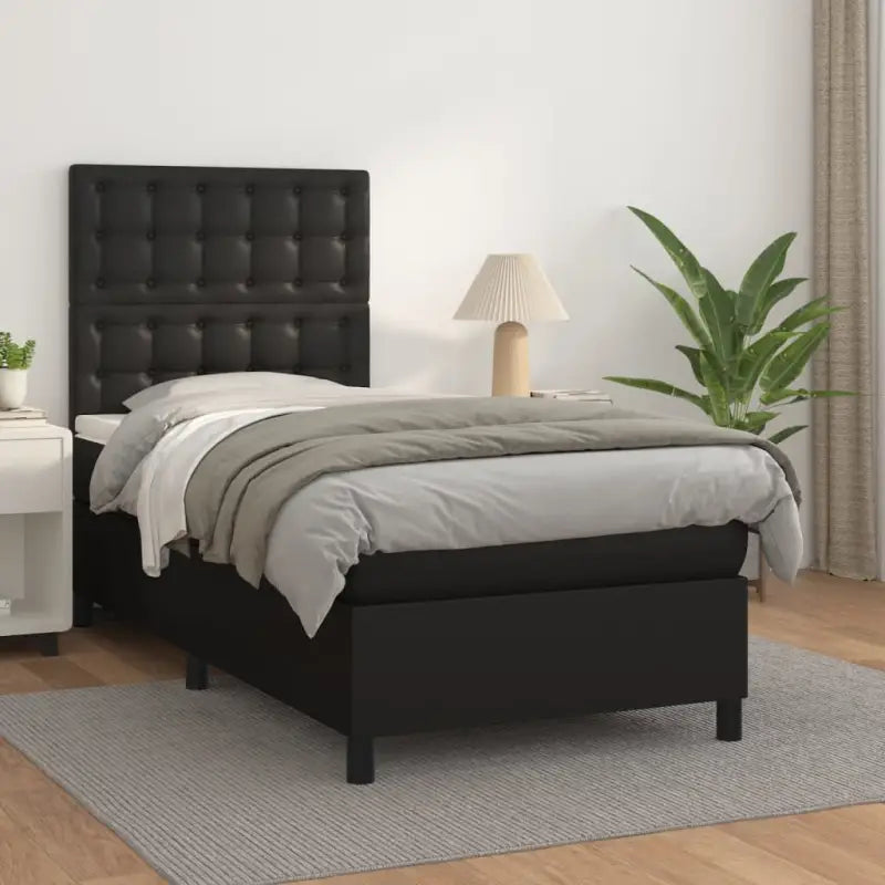 Zwart Kunstleer Boxspringbed met schuim vulling en ideale afmetingen - Zwart / 90 x 190 cm / knoppwn - Bedden &