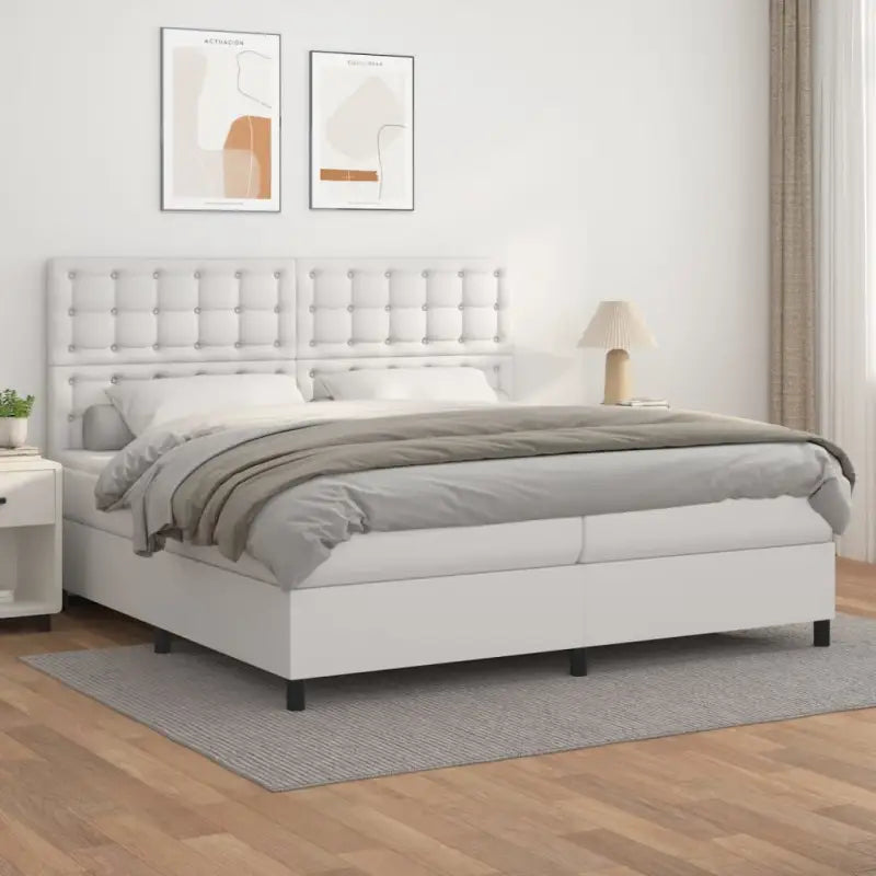 Zwart Kunstleer Boxspringbed met schuim vulling en ideale afmetingen - Wit / 200 x 200 cm / knoppwn - Bedden & bedframes
