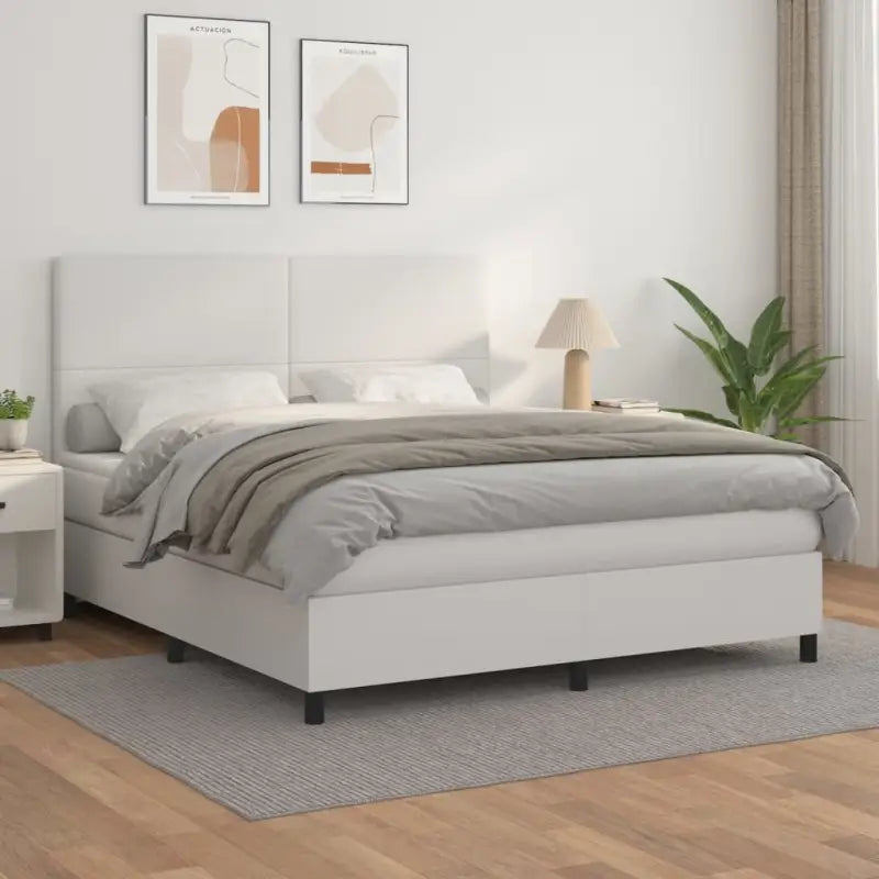 Zwart Kunstleer Boxspringbed met schuim vulling en ideale afmetingen - Wit / 160 x 200 cm / Effen ontwerp - Bedden &