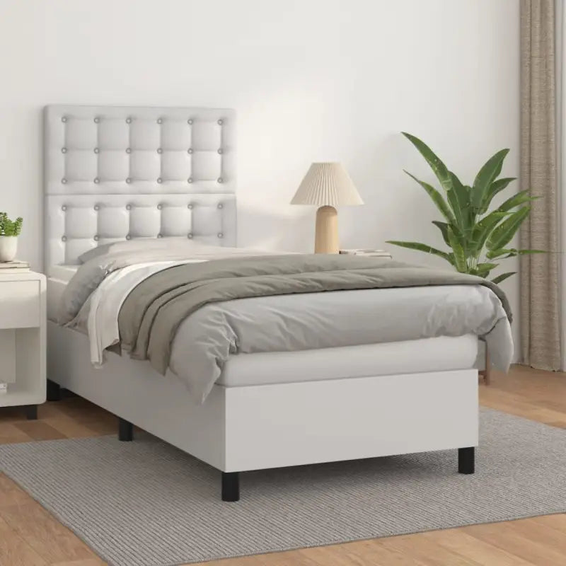 Zwart Kunstleer Boxspringbed met schuim vulling en ideale afmetingen - Wit / 90 x 200 cm / knoppwn - Bedden & bedframes