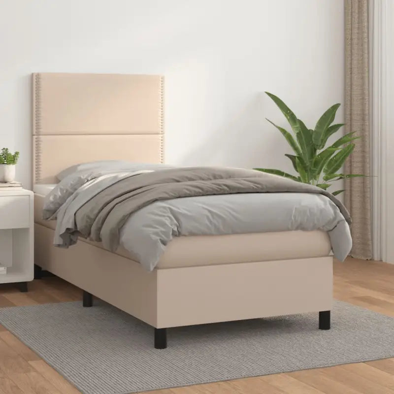 Zwart Kunstleer Boxspringbed met schuim vulling en ideale afmetingen - Cappuccino / 90 x 200 cm / Effen met spijkers