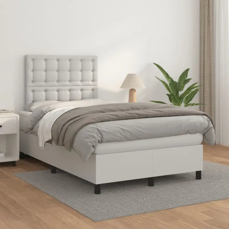 Zwart Kunstleer Boxspringbed met schuim vulling en ideale afmetingen - Wit / 120 x 200 cm / knoppwn - Bedden & bedframes