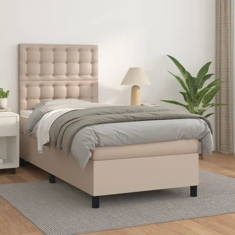 Zwart Kunstleer Boxspringbed met schuim vulling en ideale afmetingen - Cappuccino / 90 x 200 cm / knoppwn - Bedden &