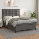 Zwart Kunstleer Boxspringbed met schuim vulling en ideale afmetingen - Grijs / 140 x 190 cm / knoppwn - Bedden &