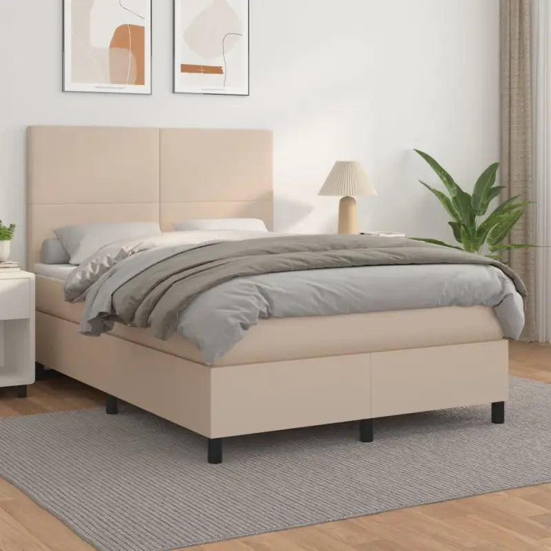 Zwart Kunstleer Boxspringbed met schuim vulling en ideale afmetingen - Cappuccino / 140 x 190 cm / Effen ontwerp