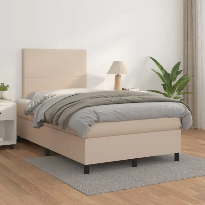 Zwart Kunstleer Boxspringbed met schuim vulling en ideale afmetingen - Cappuccino / 120 x 200 cm / Effen ontwerp