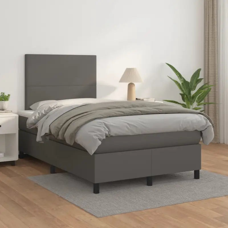 Zwart Kunstleer Boxspringbed met schuim vulling en ideale afmetingen - Grijs / 120 x 200 cm / Effen ontwerp - Bedden &