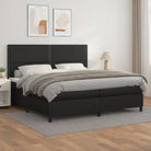 Zwart Kunstleer Boxspringbed met schuim vulling en ideale afmetingen - Zwart / 200 x 200 cm / Effen met spijkers