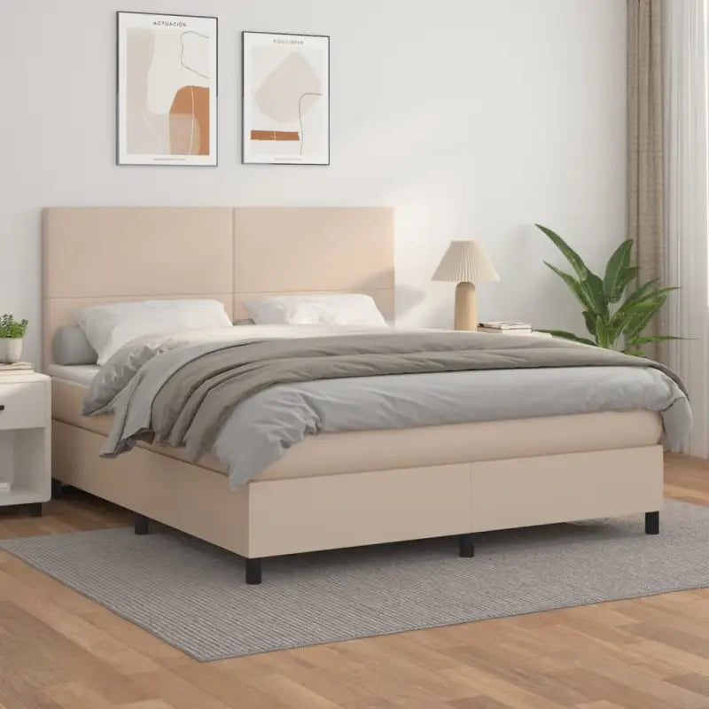 Zwart Kunstleer Boxspringbed met schuim vulling en ideale afmetingen - Cappuccino / 160 x 200 cm / Effen ontwerp