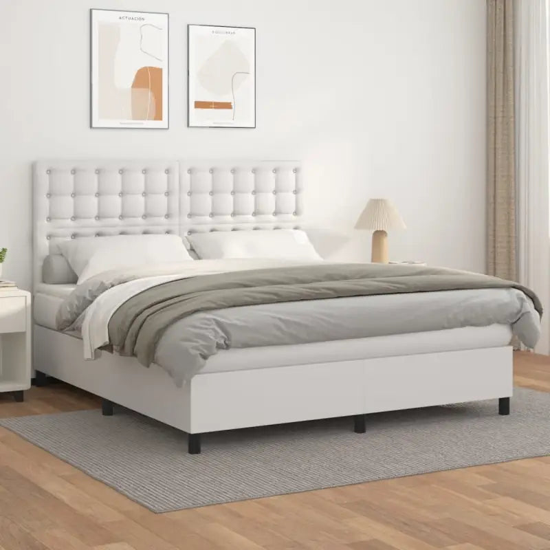 Zwart Kunstleer Boxspringbed met schuim vulling en ideale afmetingen - Wit / 180 x 200 cm / knoppwn - Bedden & bedframes