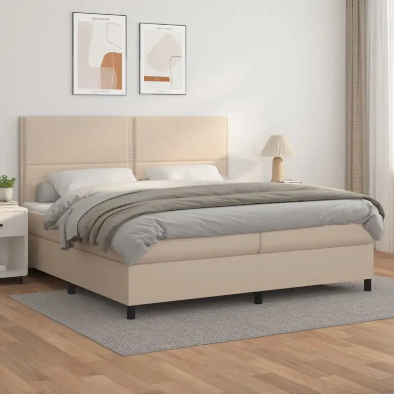 Zwart Kunstleer Boxspringbed met schuim vulling en ideale afmetingen - Cappuccino / 200 x 200 cm / Effen met spijkers