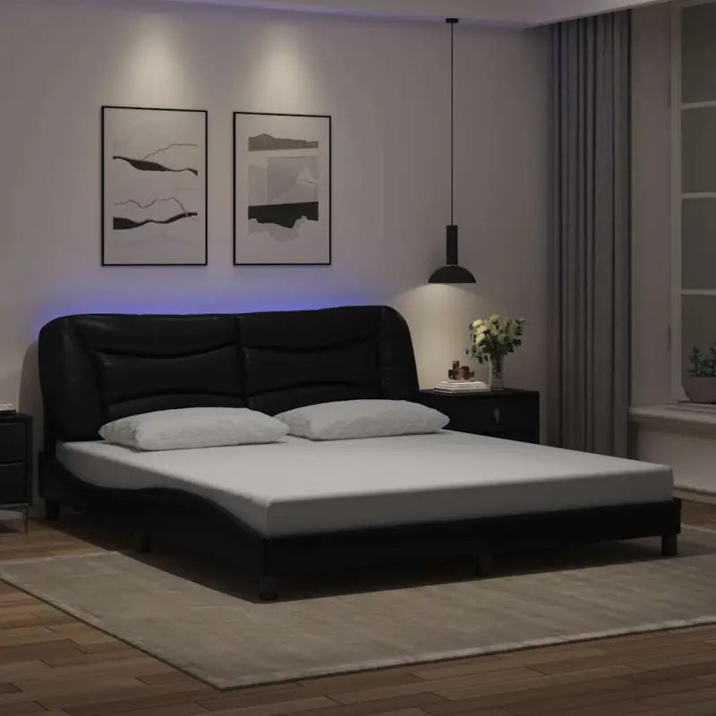 Zwart Liedbed met LED-verlichting en multiplex lattenbodem - Zwart / 180 x 200 cm - Bedden & bedframes