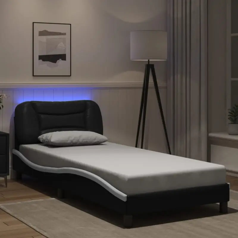 Zwart Liedbed met LED-verlichting en multiplex lattenbodem - Zwart en wit / 90 x 200 cm - Bedden & bedframes
