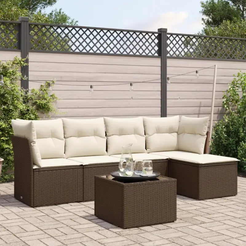 Zwart loungeset met gepoedercoat staal en waterdichte tas voor buitengebruik - Bruin en crème / Met tafel - Tuinsets