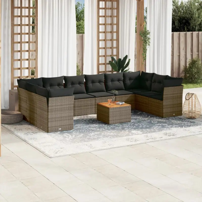 Zwart loungeset met waterdichte tas en gepoedercoat staal voor buiten genieten - grijs en donkergrijs / 4x hoek + 6x