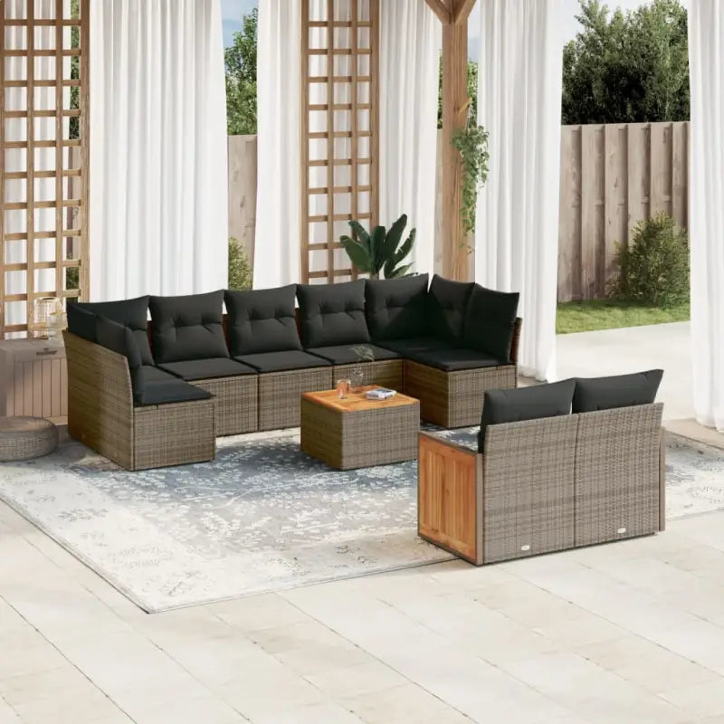 Zwart loungeset met waterdichte zak en gepoedercoat staal voor buiten - Grijs / Met tafel - Tuinsets