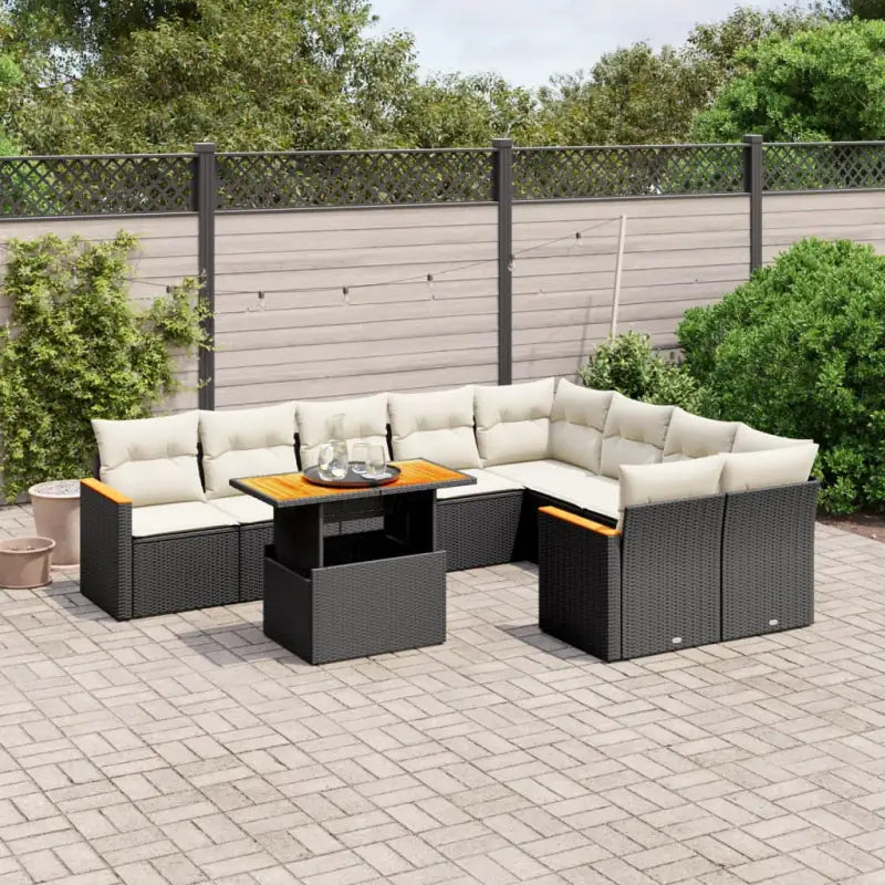 Zwart loungeset van gepoedercoat staal met comfortabele zittingafmetingen - Zwart en crème - Tuinsets