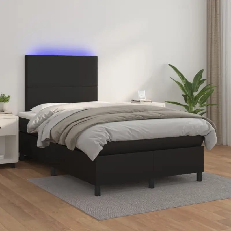 Zwart materiaal bed met LED verlichting en schuim vulling voor rust - Zwart / 120 x 200 cm / Effen ontwerp - Bedden &