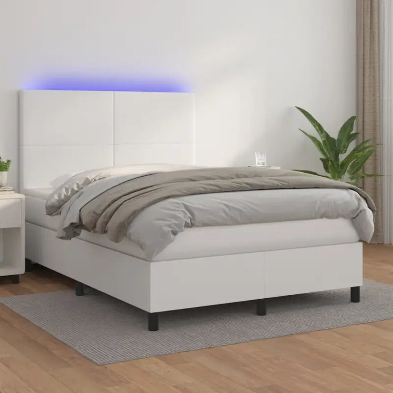 Zwart materiaal bed met LED verlichting en schuim vulling voor rust - Wit / 140 x 190 cm / Effen ontwerp - Bedden &