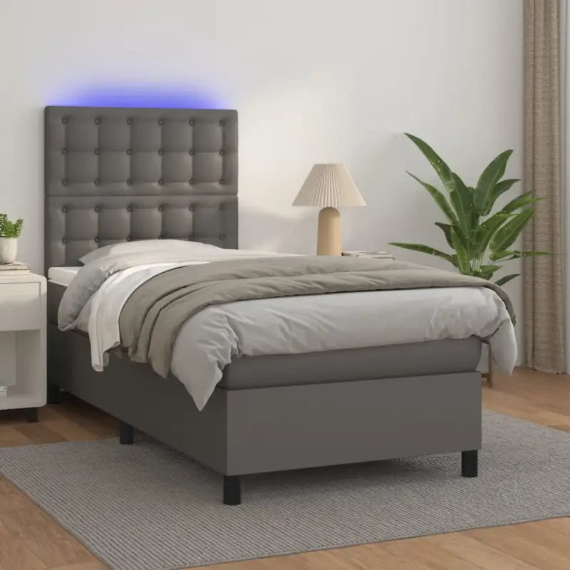 Zwart materiaal bed met LED verlichting en schuim vulling voor rust - Grijs / 90 x 190 cm / knoppwn - Bedden & bedframes