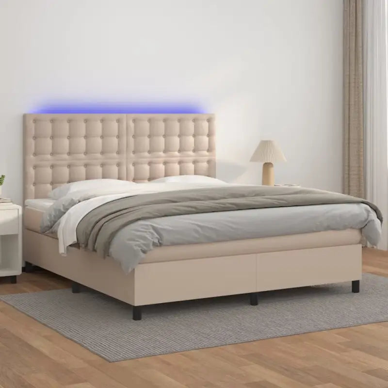 Zwart materiaal bed met LED verlichting en schuim vulling voor rust - Cappuccino / 160 x 200 cm / knoppwn - Bedden &