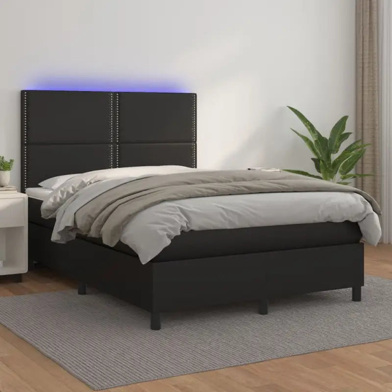 Zwart materiaal bed met LED verlichting en schuim vulling voor rust - Zwart / 140 x 190 cm / Effen met spijkers