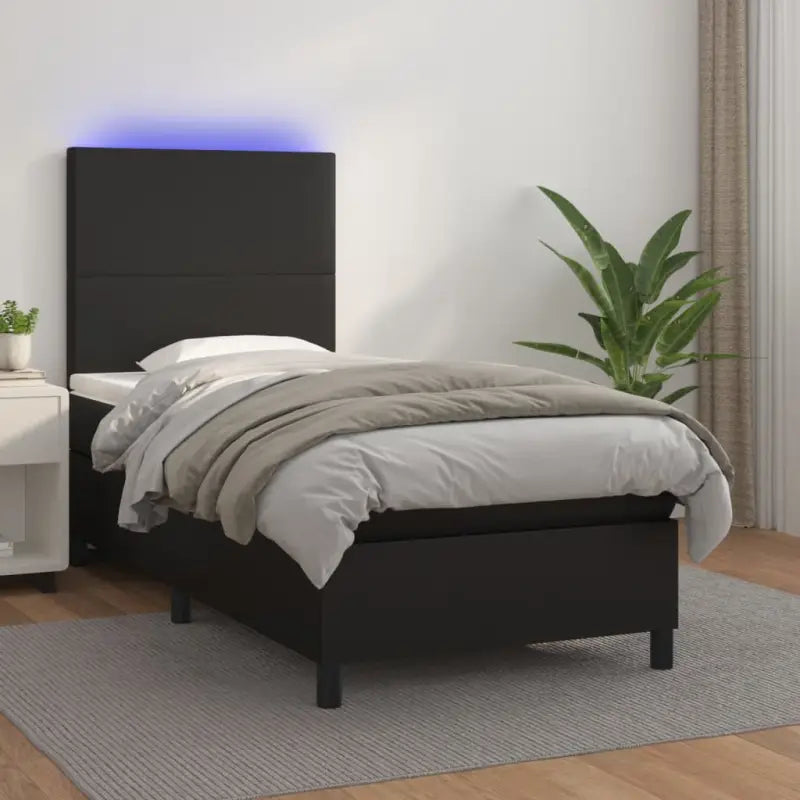 Zwart materiaal bed met LED verlichting en schuim vulling voor rust - Zwart / 90 x 200 cm / Effen ontwerp - Bedden &