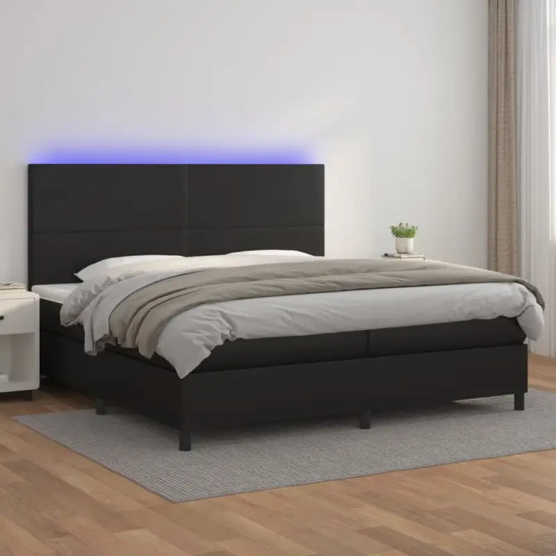 Zwart materiaal bed met LED verlichting en schuim vulling voor rust - Zwart / 200 x 200 cm / Effen ontwerp - Bedden &
