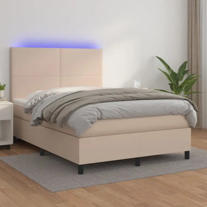 Zwart materiaal bed met LED verlichting en schuim vulling voor rust - Cappuccino / 140 x 190 cm / Effen ontwerp
