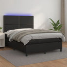 Zwart materiaal bed met LED verlichting en schuim vulling voor rust - Zwart / 140 x 200 cm / Effen met spijkers