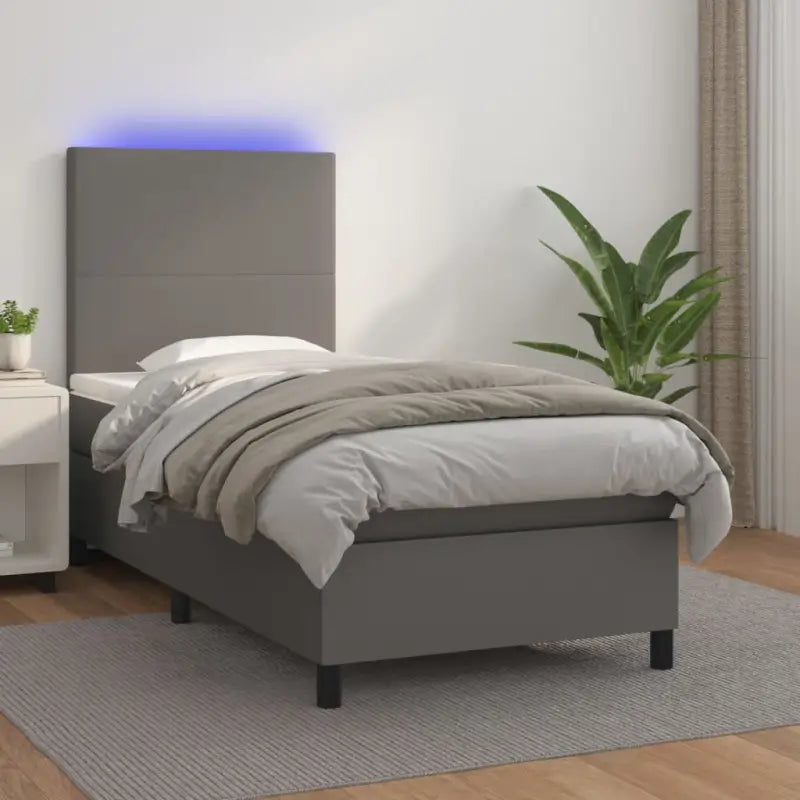 Zwart materiaal bed met LED verlichting en schuim vulling voor rust - Grijs / 100 x 200 cm / Effen ontwerp - Bedden &