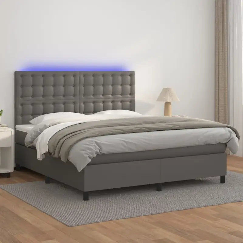 Zwart materiaal bed met LED verlichting en schuim vulling voor rust - Grijs / 180 x 200 cm / knoppwn - Bedden &