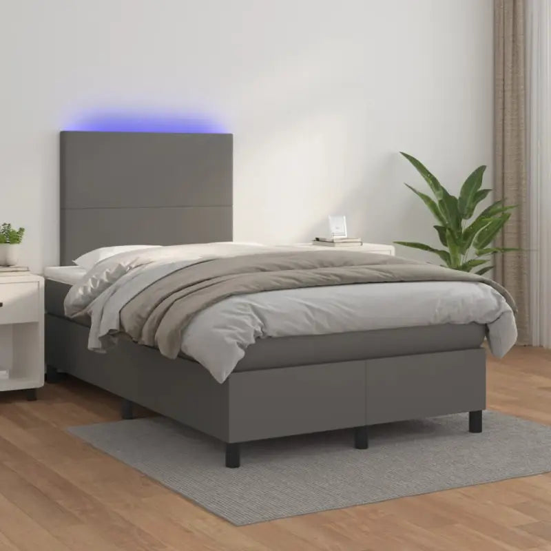 Zwart materiaal bed met LED verlichting en schuim vulling voor rust - Grijs / 120 x 200 cm / Effen ontwerp - Bedden &