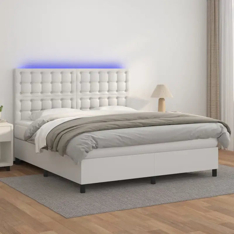 Zwart materiaal bed met LED verlichting en schuim vulling voor rust - Wit / 160 x 200 cm / knoppwn - Bedden & bedframes