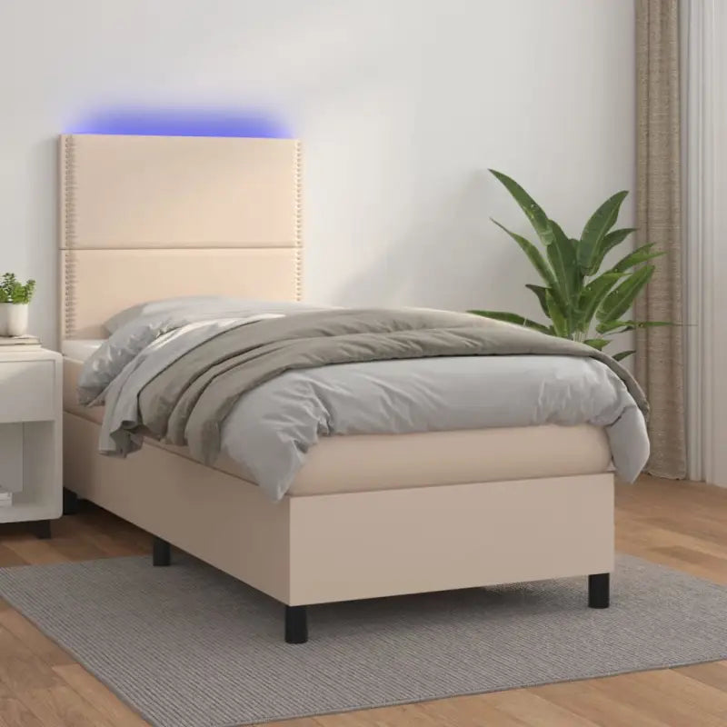 Zwart materiaal bed met LED verlichting en schuim vulling voor rust - Cappuccino / 100 x 200 cm / Effen met spijkers