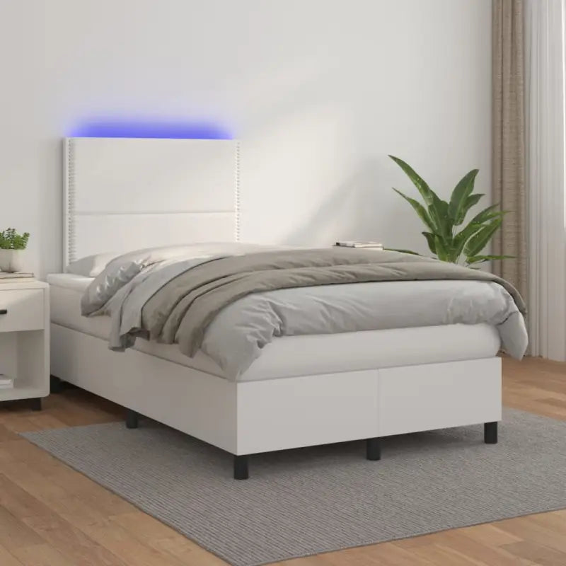 Zwart materiaal bed met LED verlichting en schuim vulling voor rust - Wit / 120 x 200 cm / Effen met spijkers - Bedden
