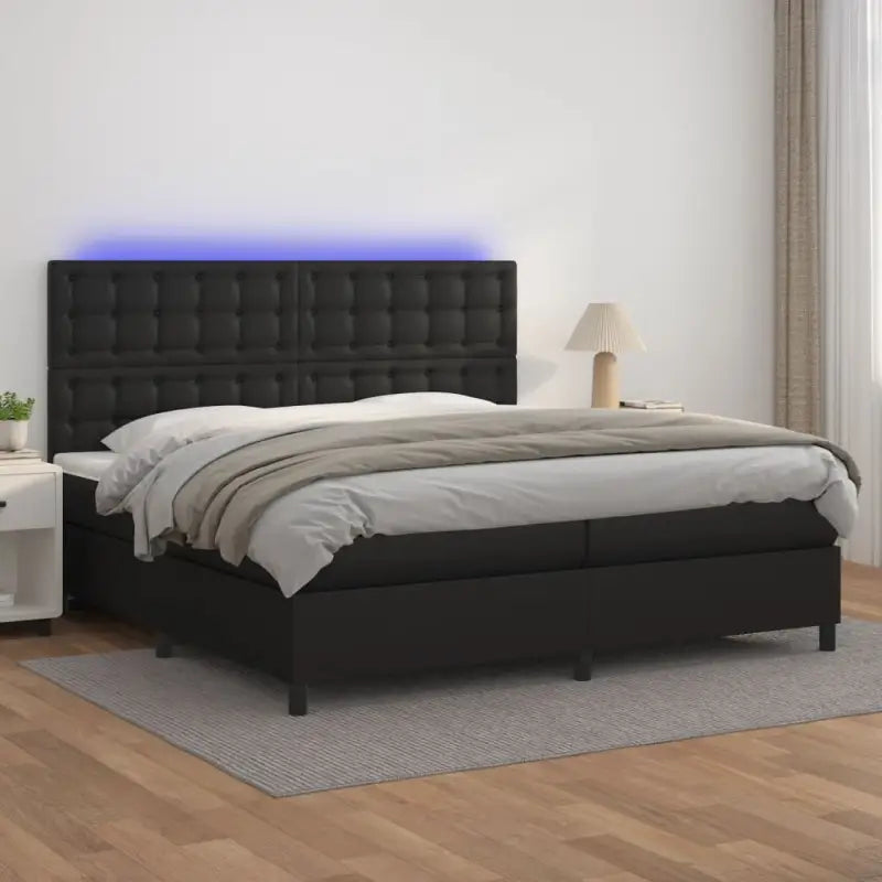 Zwart materiaal bed met LED verlichting en schuim vulling voor rust - Zwart / 200 x 200 cm / knoppwn - Bedden &