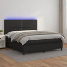 Zwart materiaal bed met LED verlichting en schuim vulling voor rust - Zwart / 180 x 200 cm / Effen met spijkers