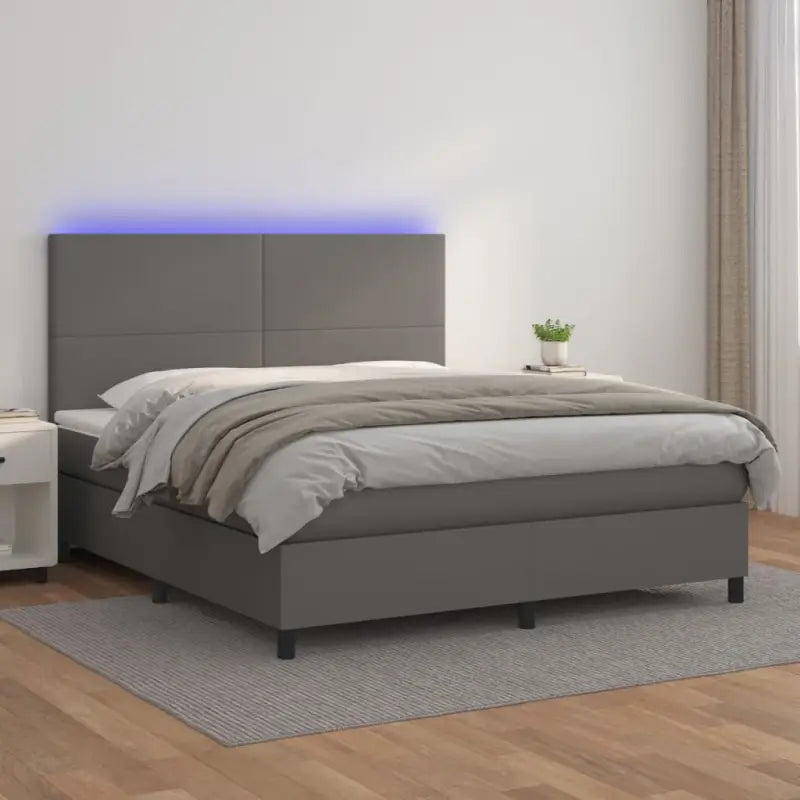 Zwart materiaal bed met LED verlichting en schuim vulling voor rust - Grijs / 180 x 200 cm / Effen ontwerp - Bedden &