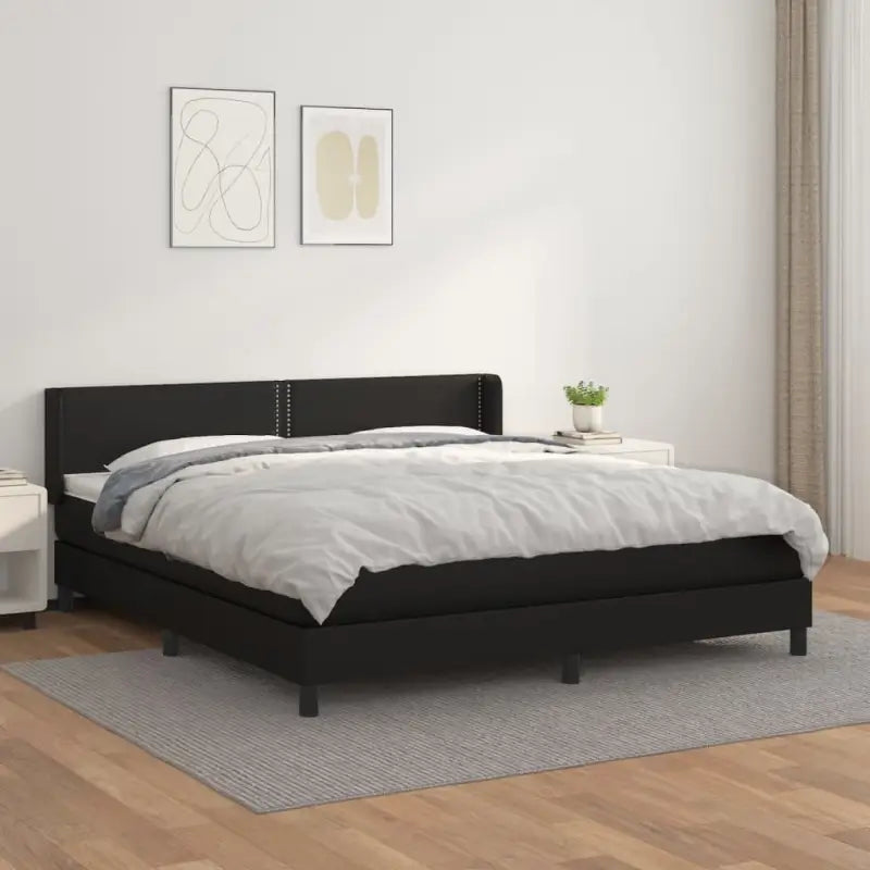 Zwart materiaal bed met schuim vulling en ideale afmetingen - Zwart / 160 x 200 cm / Effen met spijkers - Bedden &