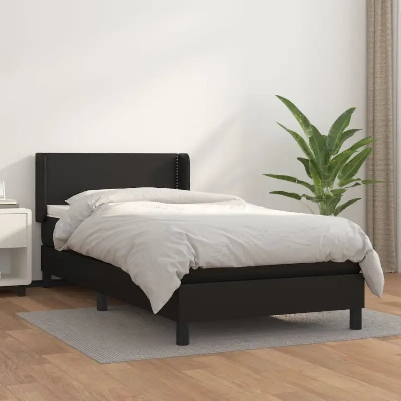 Zwart materiaal bed met schuim vulling en ideale afmetingen - Zwart / 80 x 200 cm / Effen met spijkers - Bedden &