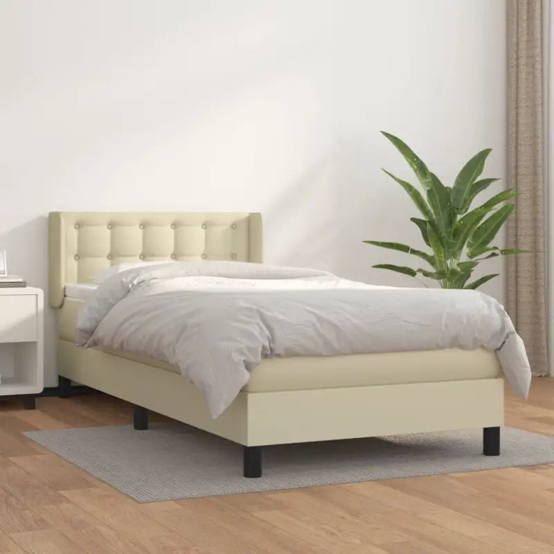 Zwart materiaal bed met schuim vulling en ideale afmetingen - Crème / 100 x 200 cm / knoppwn - Bedden & bedframes