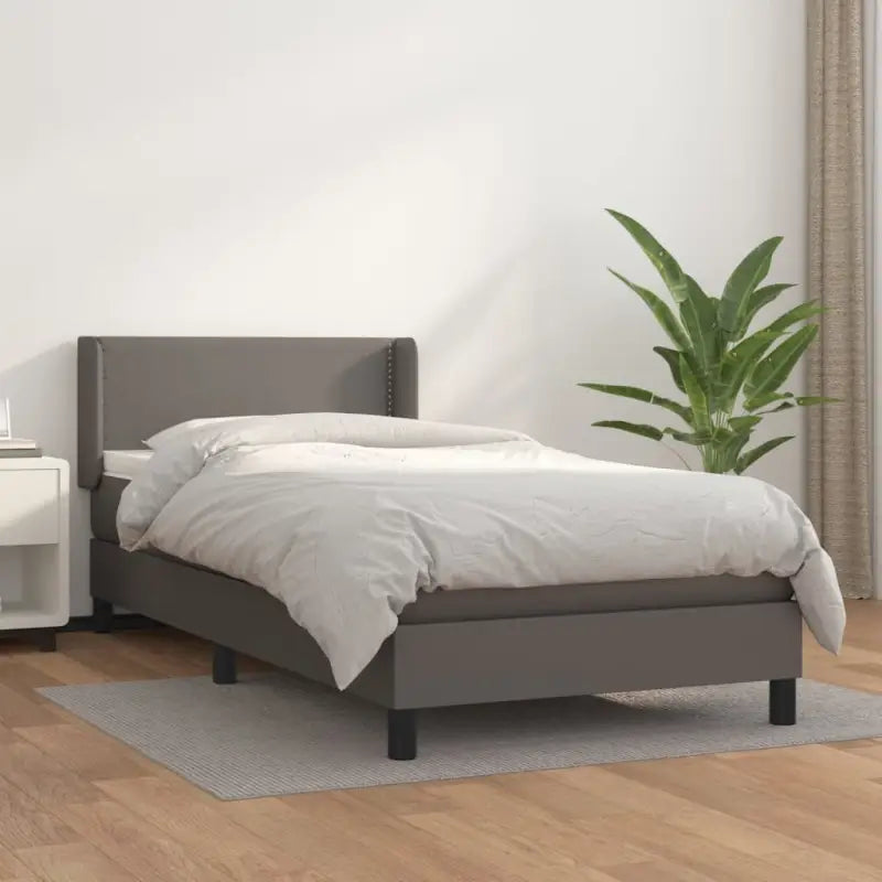 Zwart materiaal bed met schuim vulling en ideale afmetingen - Grijs / 90 x 190 cm / Effen met spijkers - Bedden &