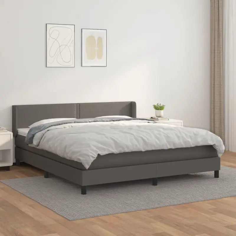 Zwart materiaal bed met schuim vulling en ideale afmetingen - Grijs / 180 x 200 cm / Effen met spijkers - Bedden &