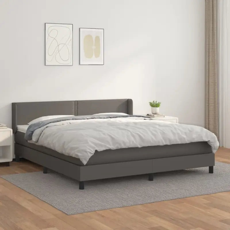 Zwart materiaal bed met schuim vulling en ideale afmetingen - Grijs / 160 x 200 cm / Effen met spijkers - Bedden &