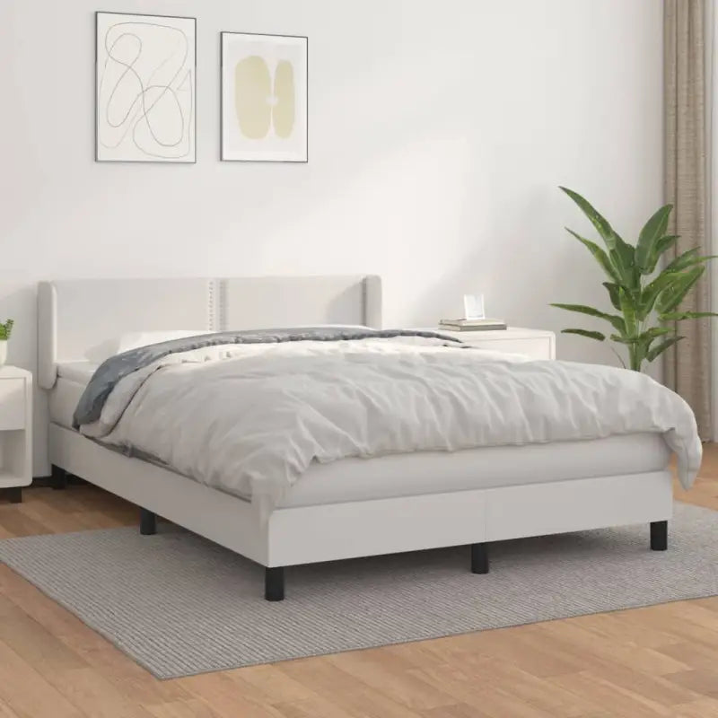 Zwart materiaal bed met schuim vulling en ideale afmetingen - Wit / 140 x 190 cm / Effen met spijkers - Bedden &