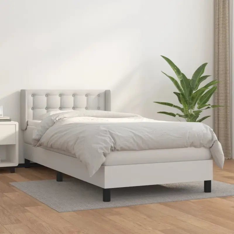 Zwart materiaal bed met schuim vulling en ideale afmetingen - Wit / 90 x 190 cm / knoppwn - Bedden & bedframes