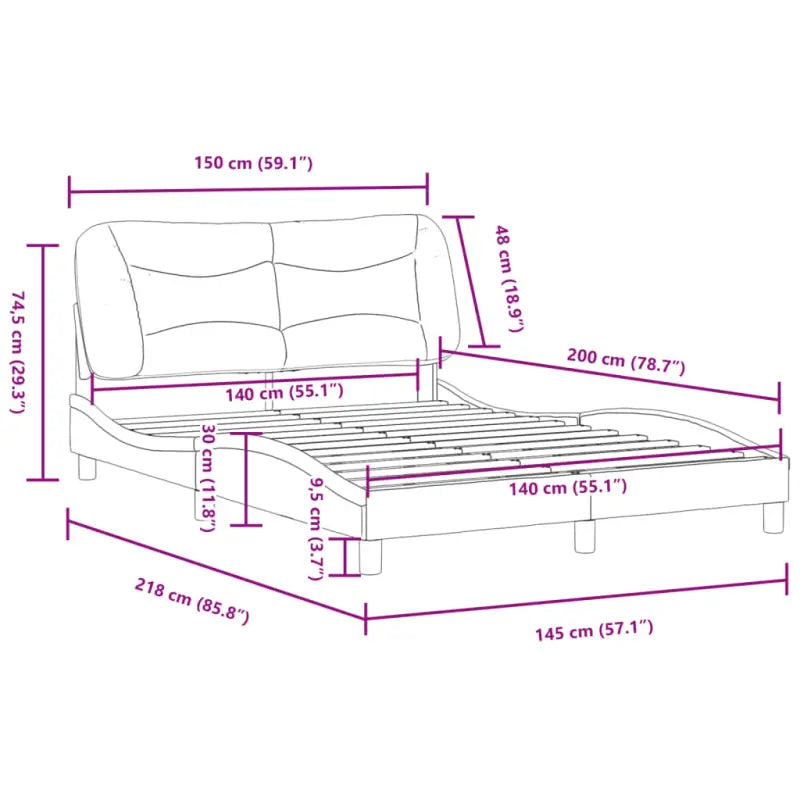 Zwart materiaal bedframe met hoofdeinde en multiplex lattenbodem - Bedden & bedframes