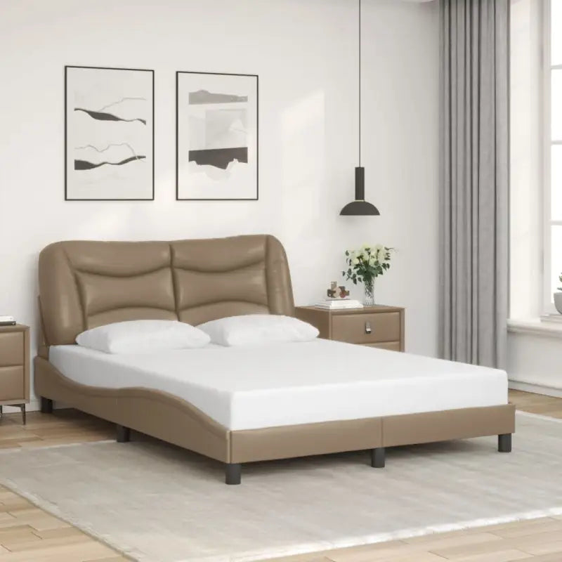 Zwart materiaal bedframe met hoofdeinde en multiplex lattenbodem - Cappuccino / 140 x 190 cm - Bedden & bedframes