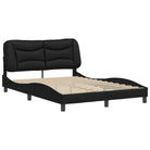 Zwart materiaal bedframe met hoofdeinde en multiplex lattenbodem - Bedden & bedframes